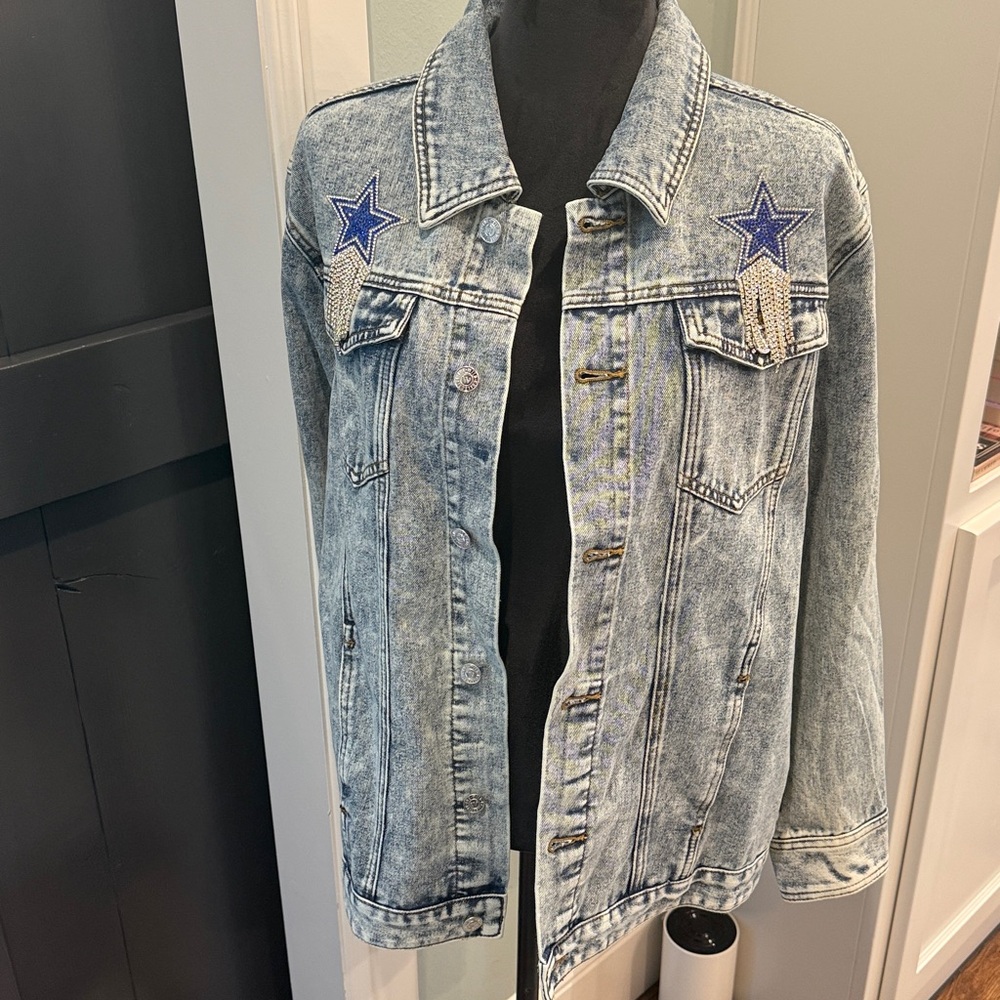 Women's Dallas Cowboys Rhinestone Denim Sequin Fringe Button-Up Jacket Sz M
NWOT - Picture 4 of 7